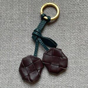 Adorable woven leather cherry keychain